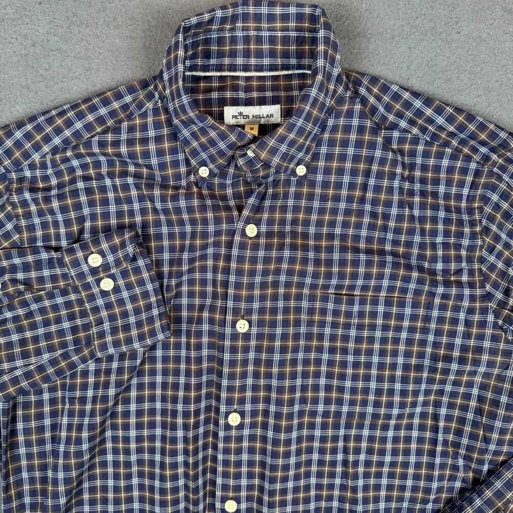 PETER MILLAR Parksville Men’s M Medium Navy Beige Mini Check Sport Shirt L/S